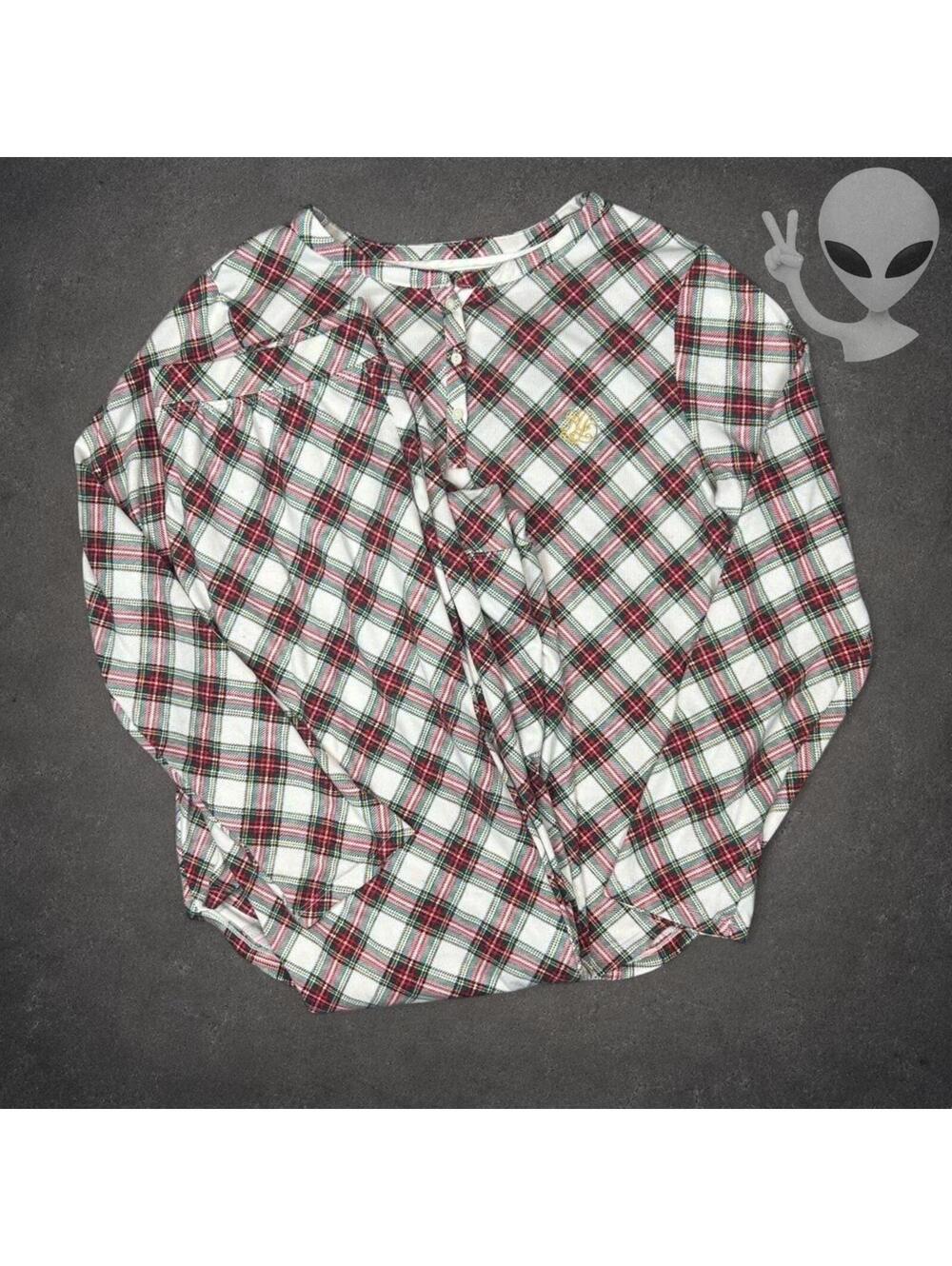Lauren Ralph Lauren Holiday Tartan Plaid Henley Pajama Set Medium Ivory Red